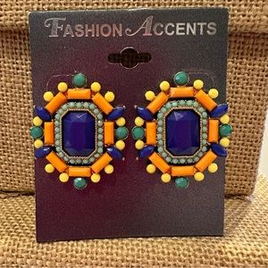 NWT Fashion Accents Earrings post back gold tone w/ multicolored jewels